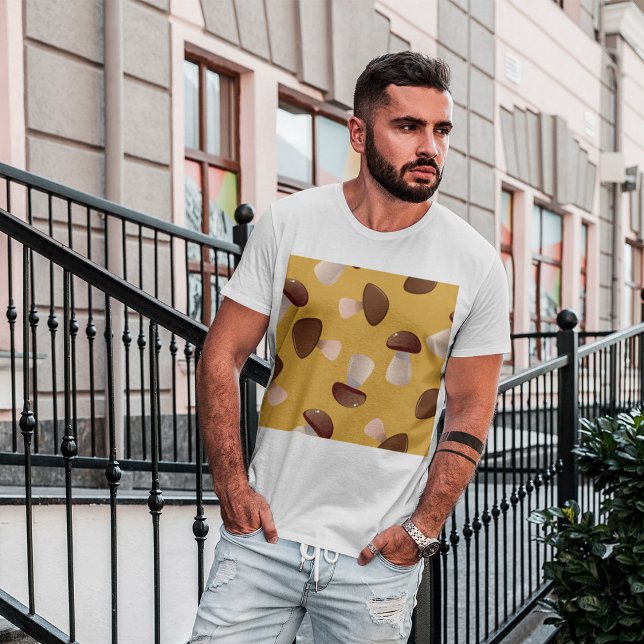 Brown Mushroom Pattern on Mustard Yellow T-Shirt (Creator Uploaded)