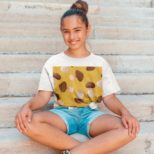Brown Mushroom Pattern on Mustard Yellow T-Shirt