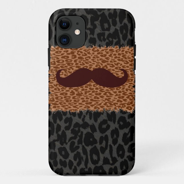 Brown Mustache and Leopard Print Case-Mate iPhone Case (Back)