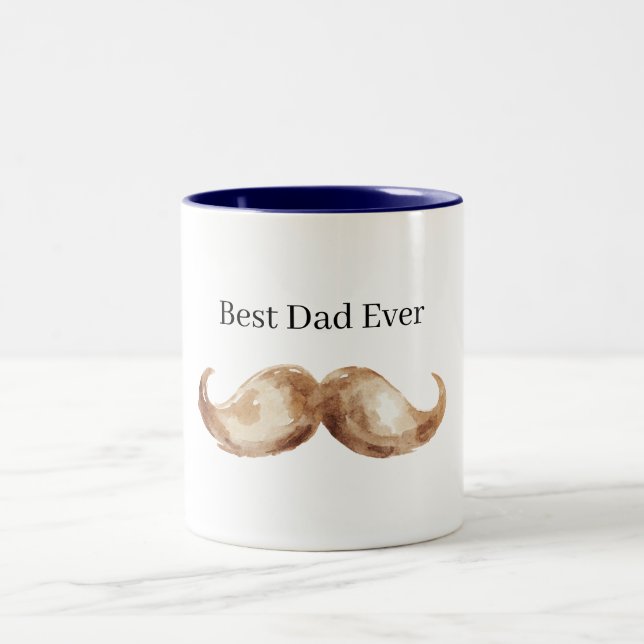Brown Mustache Best Dad Ever Two-Tone Coffee Mug (Center)