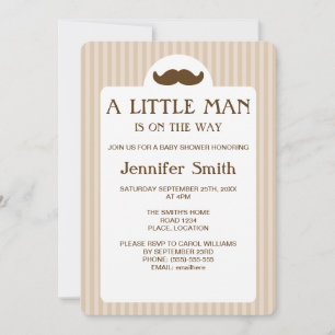 Brown Mustache Silhouette Little Man Baby Shower Invitation