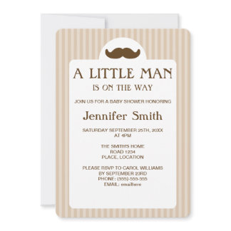 Brown Mustache Silhouette Little Man Baby Shower Invitation
