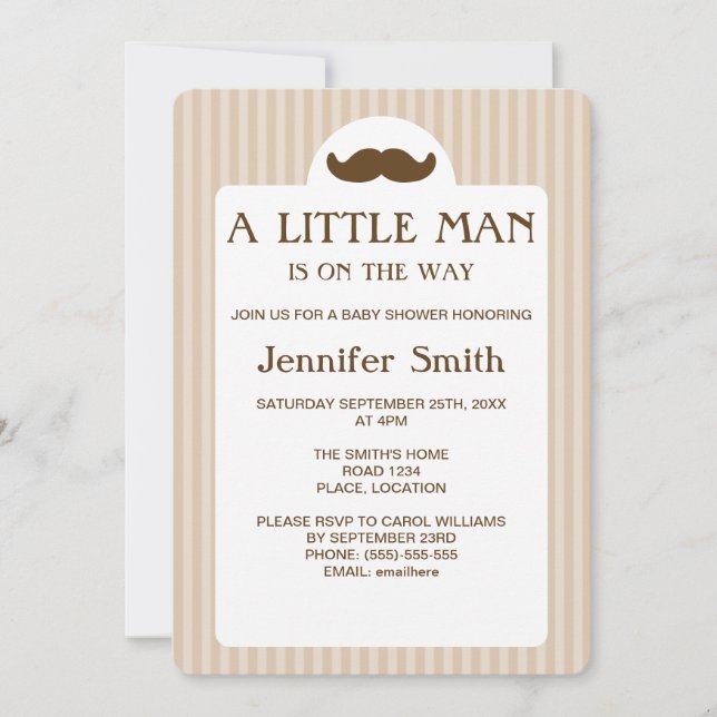 Brown Mustache Silhouette Little Man Baby Shower Invitation (Front)