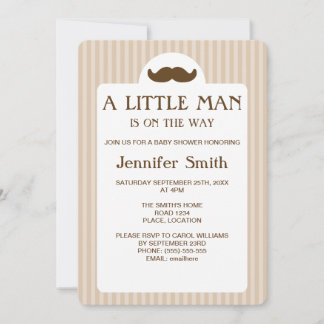 Brown Mustache Silhouette Little Man Baby Shower Invitation