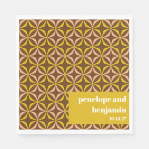 Brown Mustard Retro 70s Geometric Wedding Napkins