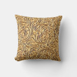 Brown Mustard Vintage Floral Scrollwork Rustic Throw Pillow at Zazzle