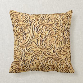 Brown Mustard Vintage Floral Scrollwork Rustic Throw Pillow by TimelessManePatterns at Zazzle