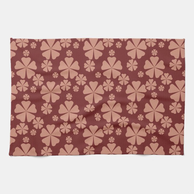 Brown Muted Floral Abstract Pattern Kitchen Towel (Horizontal)