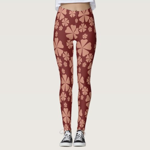 Brown Muted Floral Abstract Pattern Leggings