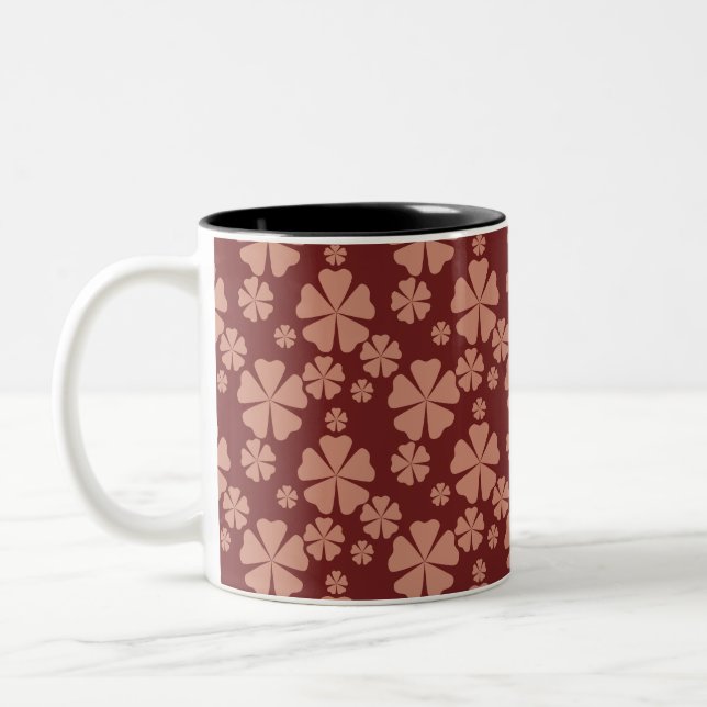 Brown Muted Floral Abstract Pattern Two-Tone Coffee Mug (Left)