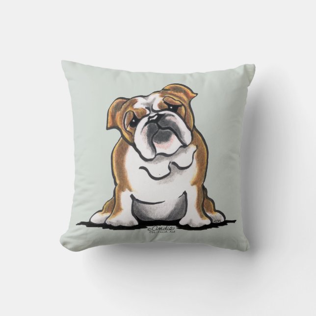 Brown n White English Bulldog Sit Pretty Throw Pillow (Front)
