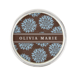 Brown Name Baby Blue Flower Blossom Pattern Pin