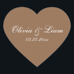 Brown Name Date Elegant Wedding Heart Sticker<br><div class="desc">Brown wedding stickers for your wedding invitations,  thank you notes and all your mailings.</div>