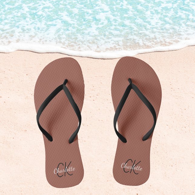 Brown name monogram flip flops (Creator Uploaded)