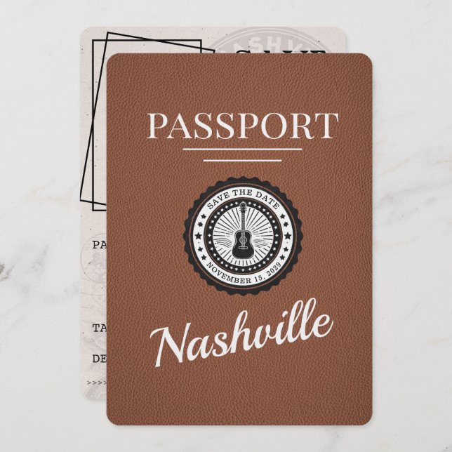 Brown Nashville Passport Save The Date (Front/Back)