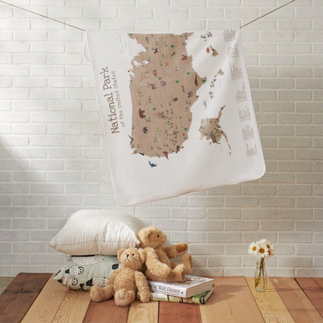 Brown National Parks Map Woodland Baby Blanket (In Situ)