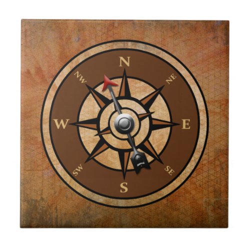 Brown Nautical Compass Design Ceramic Tile