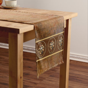 Brown Nautical Rustic Compass Design Short Table Runner