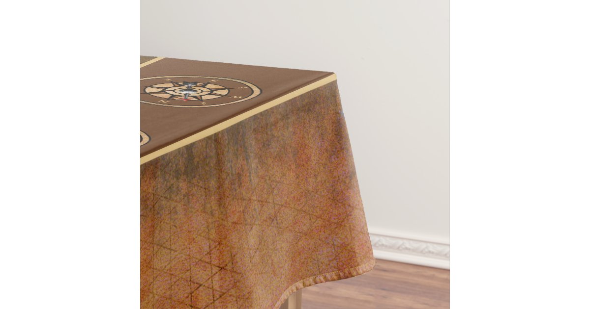 Brown Nautical Rustic Compass Design Tablecloth | Zazzle