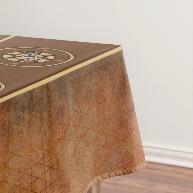 Brown Nautical Rustic Compass Design Tablecloth (In Situ)