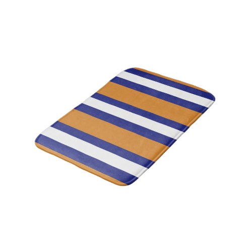 Brown navy blue and white stripes bath mat