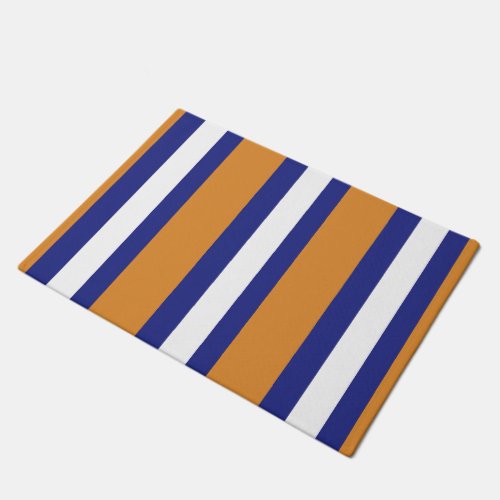 Brown navy blue and white stripes doormat