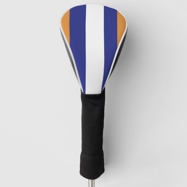 Brown, navy blue and white stripes golf head cover (Front)