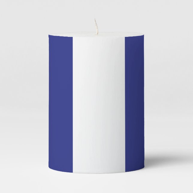 Brown, navy blue and white stripes pillar candle (Front)