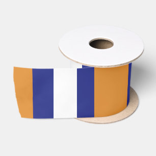 Brown, navy blue and white stripes satin ribbon
