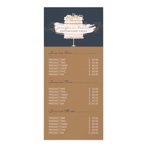 Brown Navy Elegant Cake Baker Floral Pastry Price Rack Card