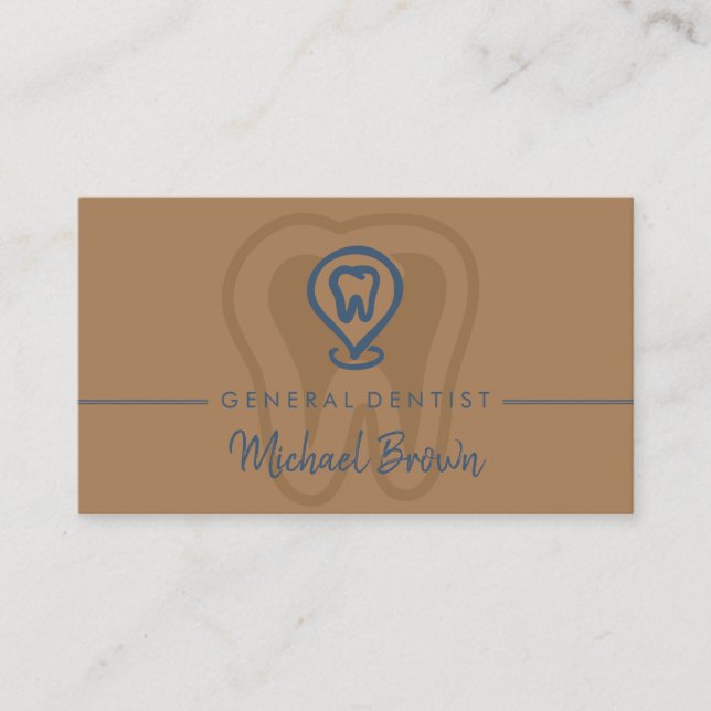 Brown Navy Modern Dentist Tooth Business Card (Front)