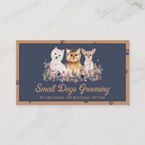 Brown Navy Watercolor Small Dogs Paw Pet Sitter Business Card