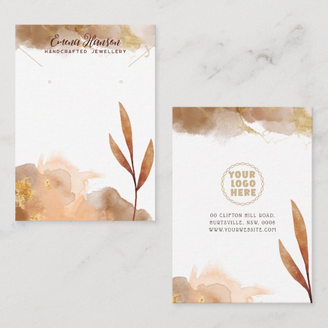 Brown Necklace Earrings Abstract gold Display Card (Front/Back)