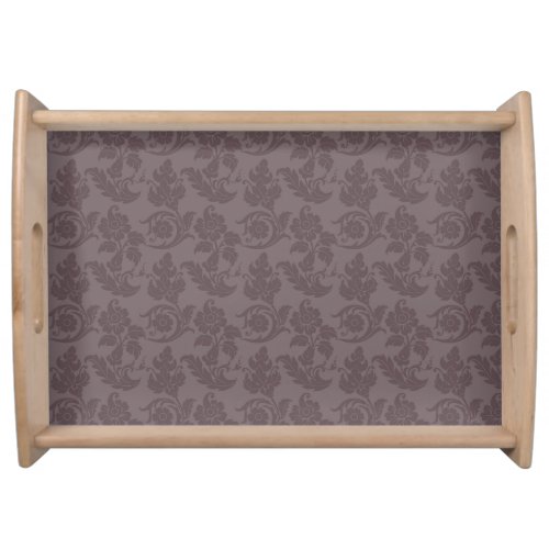 Brown neutral damask pattern floral serving tray