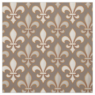 Brown Neutral Earth Fleur-de-lis Design  Fabric