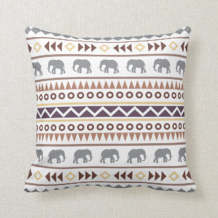 Brown Neutrals Tribal Elephant Throw Pillow