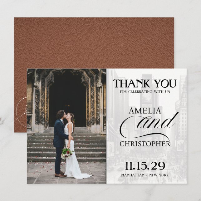 Brown New York City Passport Thank You Card (Front/Back)