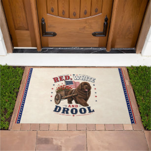 Brown Newfoundland Dog Breed Red, White & Drool Doormat