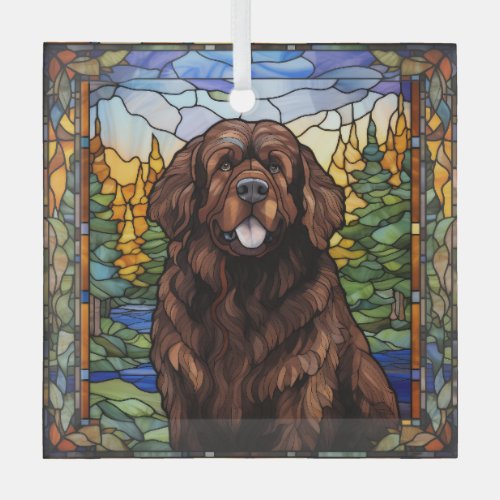 Brown Newfoundland Dog Glass Ornament