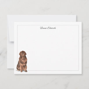 Brown Newfoundland Dog Gray Border Personalized Note Card