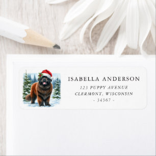 Brown Newfoundland Dog Winter Watercolor Address Label