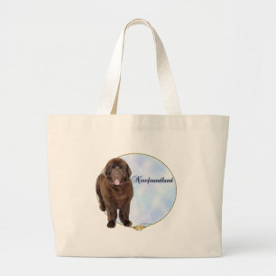 Brown Newfoundland Portrait Large Tote Bag