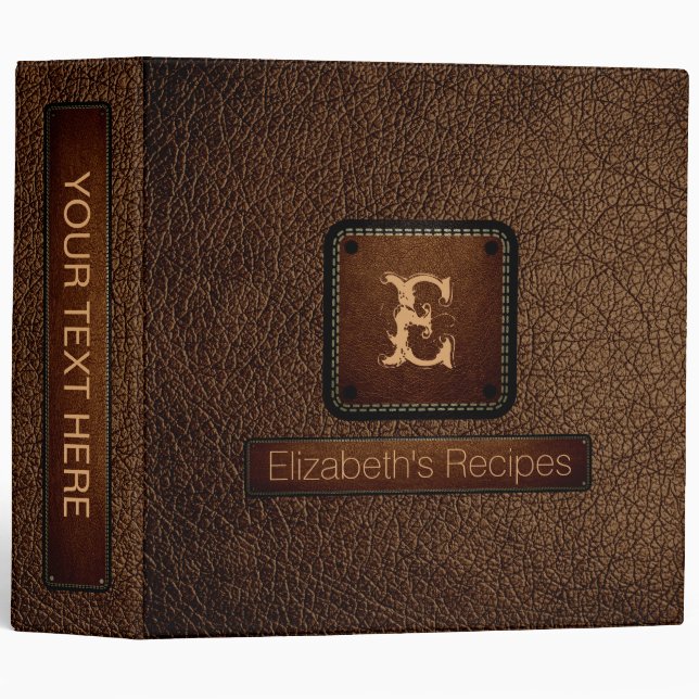 Brown-nose Leather Elegant Monogram 3 Ring Binder (Front/Spine)