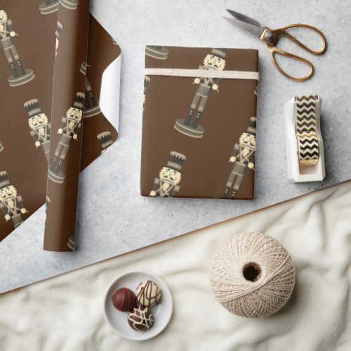 Brown Nutcracker Soldier Christmas Wrapping Paper
