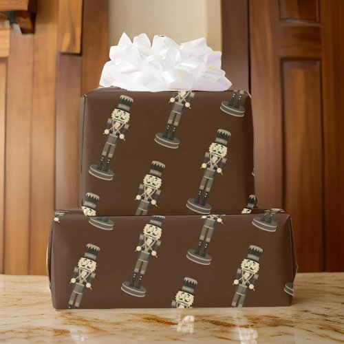 Brown Nutcracker Soldier Christmas Wrapping Paper