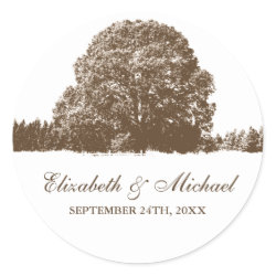 Brown Oak Tree Fall Wedding Favor Label Classic Round Sticker