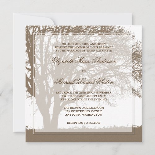 Brown Oak Tree Fall Wedding Invitation