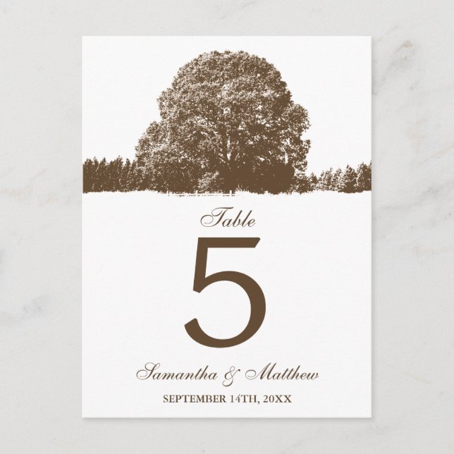 Brown Oak Tree Fall Wedding Table Number (Front)