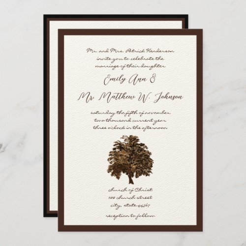 Brown Oak Tree Wedding Invitation