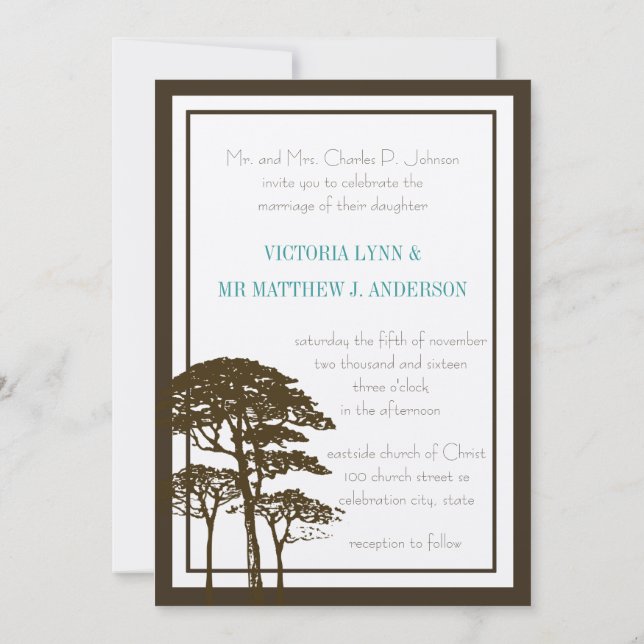 Brown Oak Tree Wedding Invitation (Back)